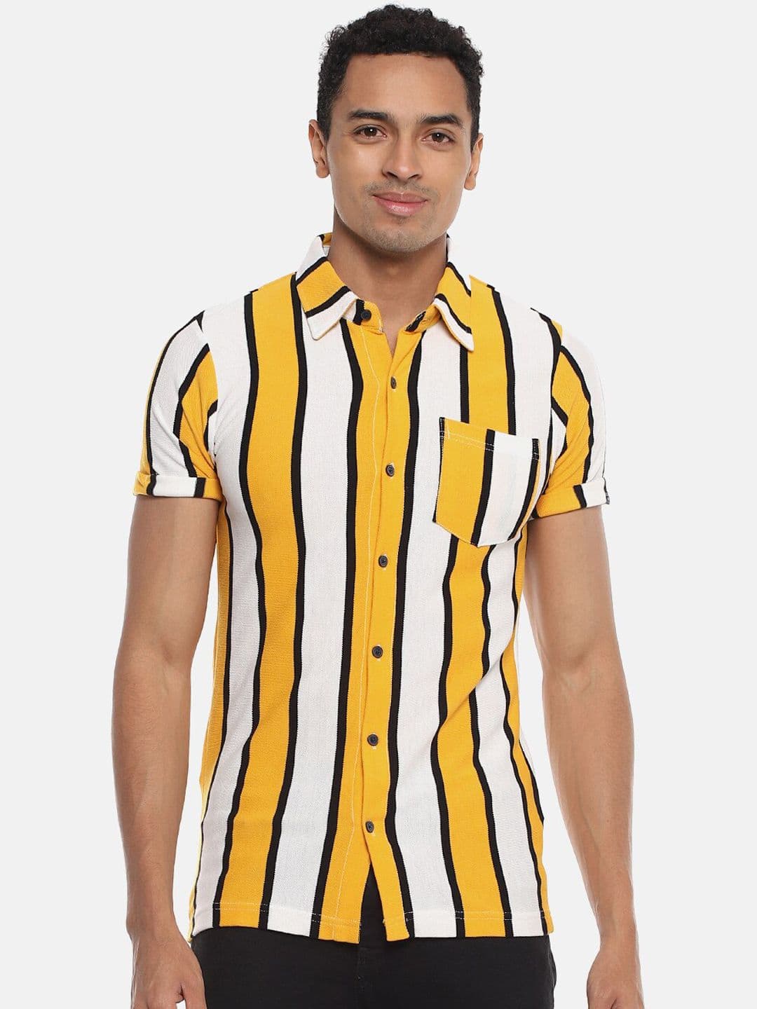 CAHOOT Men Mustard Yellow & White Regular Fit Striped Casual Shirt - view 1