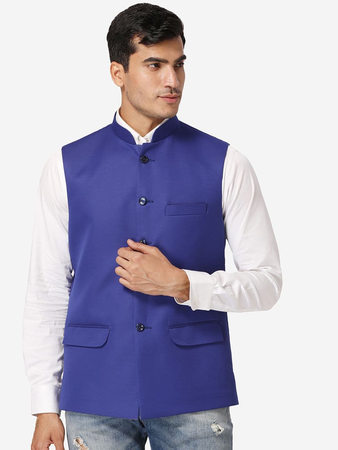 Wintage Men Blue Solid Casual Nehru Jacket - view 1
