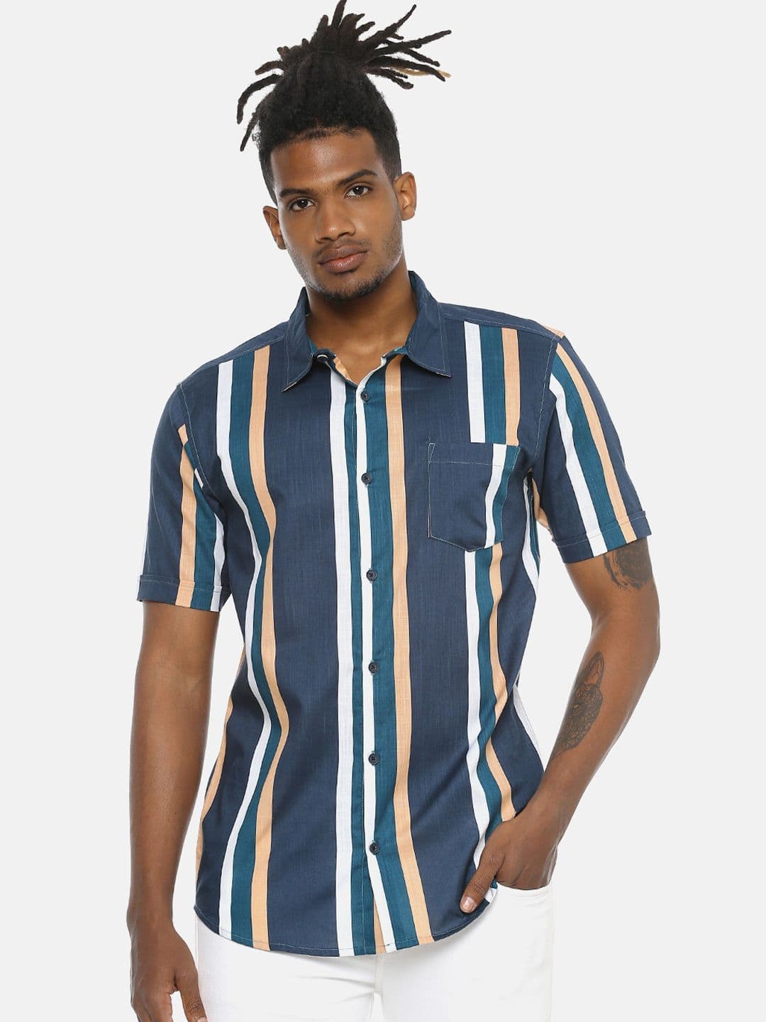 CAHOOT Men Multicoloured Regular Fit Striped Casual Shirt - view 1