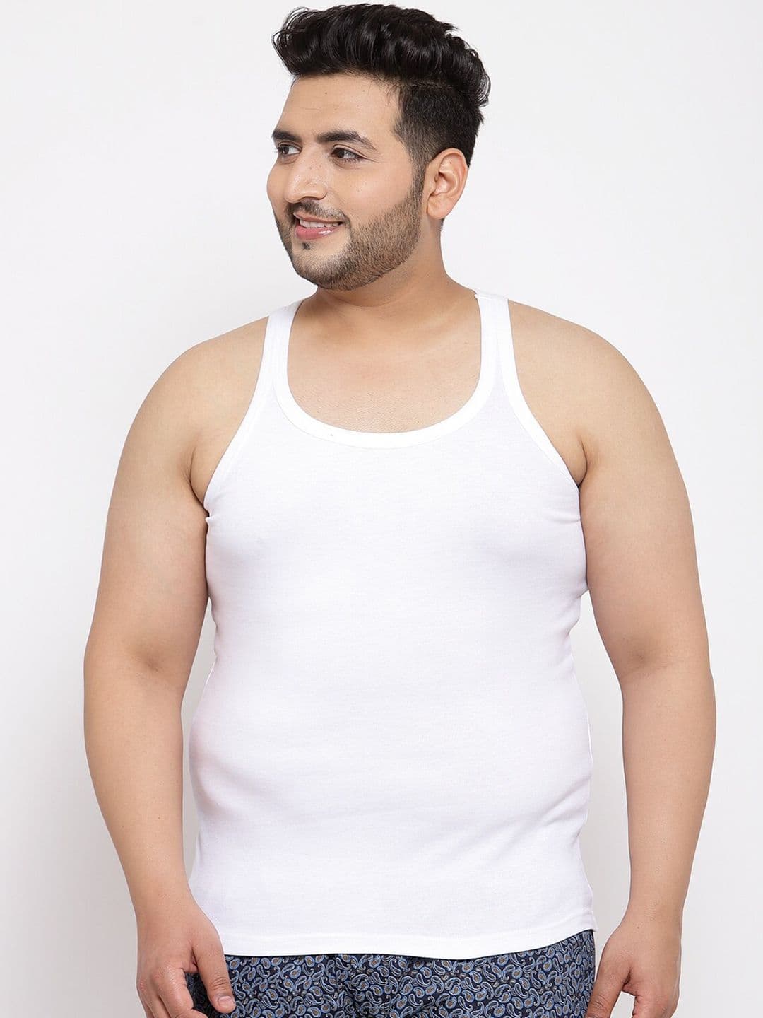 plusS Men Plus Size White Solid Innerwear Vests MSD9807 - view 1