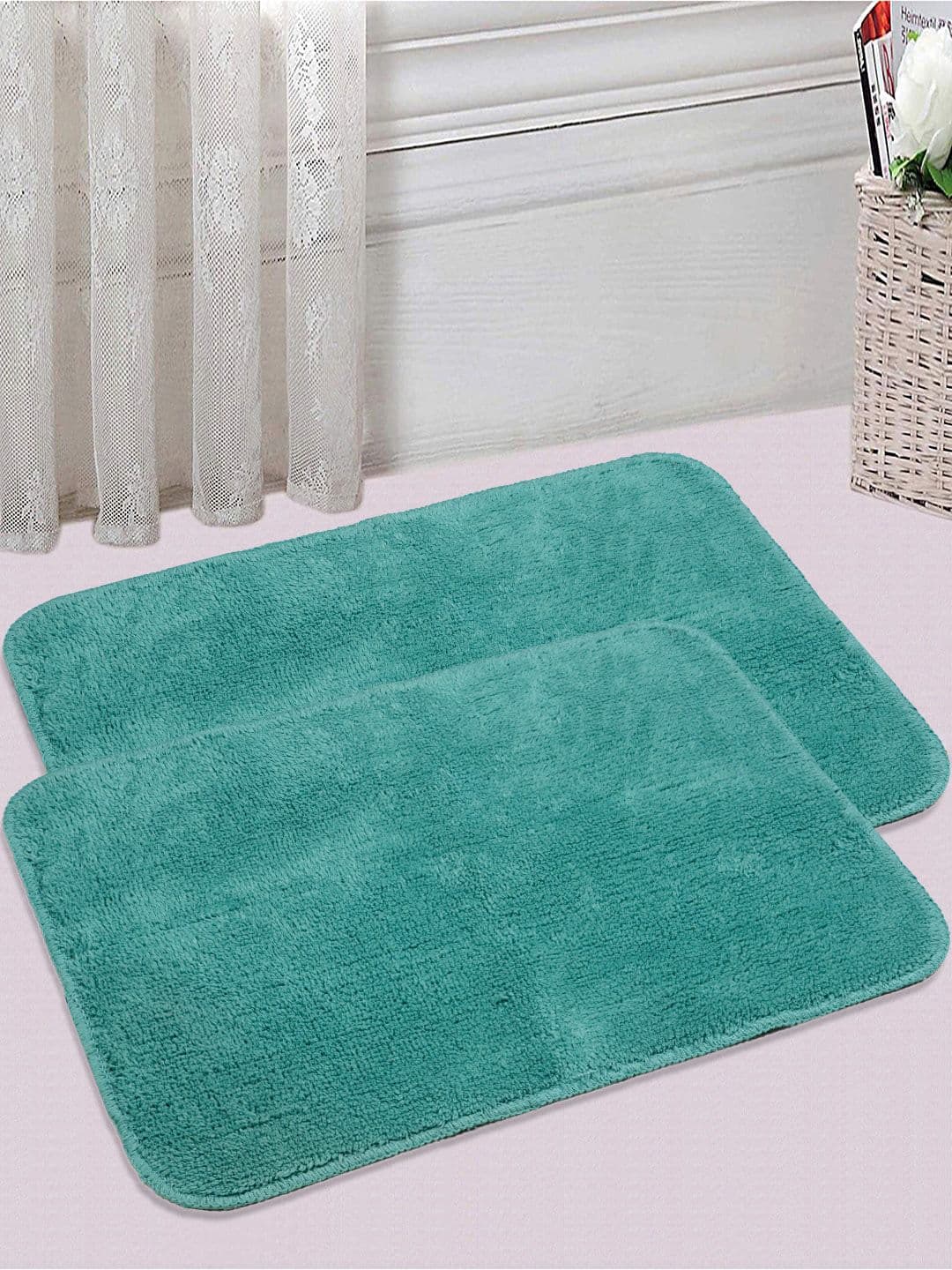 Saral Home Set of 2 Teal Green 1200 GSM Cotton Bath Rugs - view 1