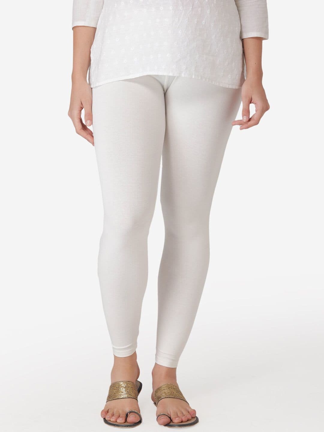 Vami Women Off-White Solid Ankle-Length Leggings - view 1