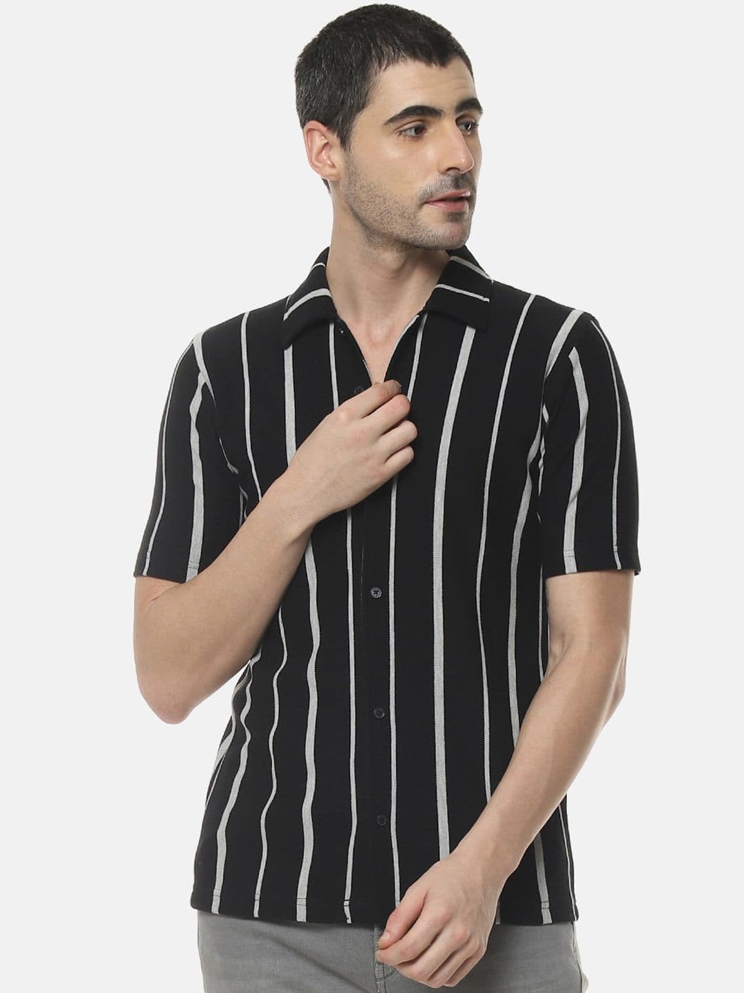 CAHOOT Men Black & White Regular Fit Striped Casual Shirt - view 1
