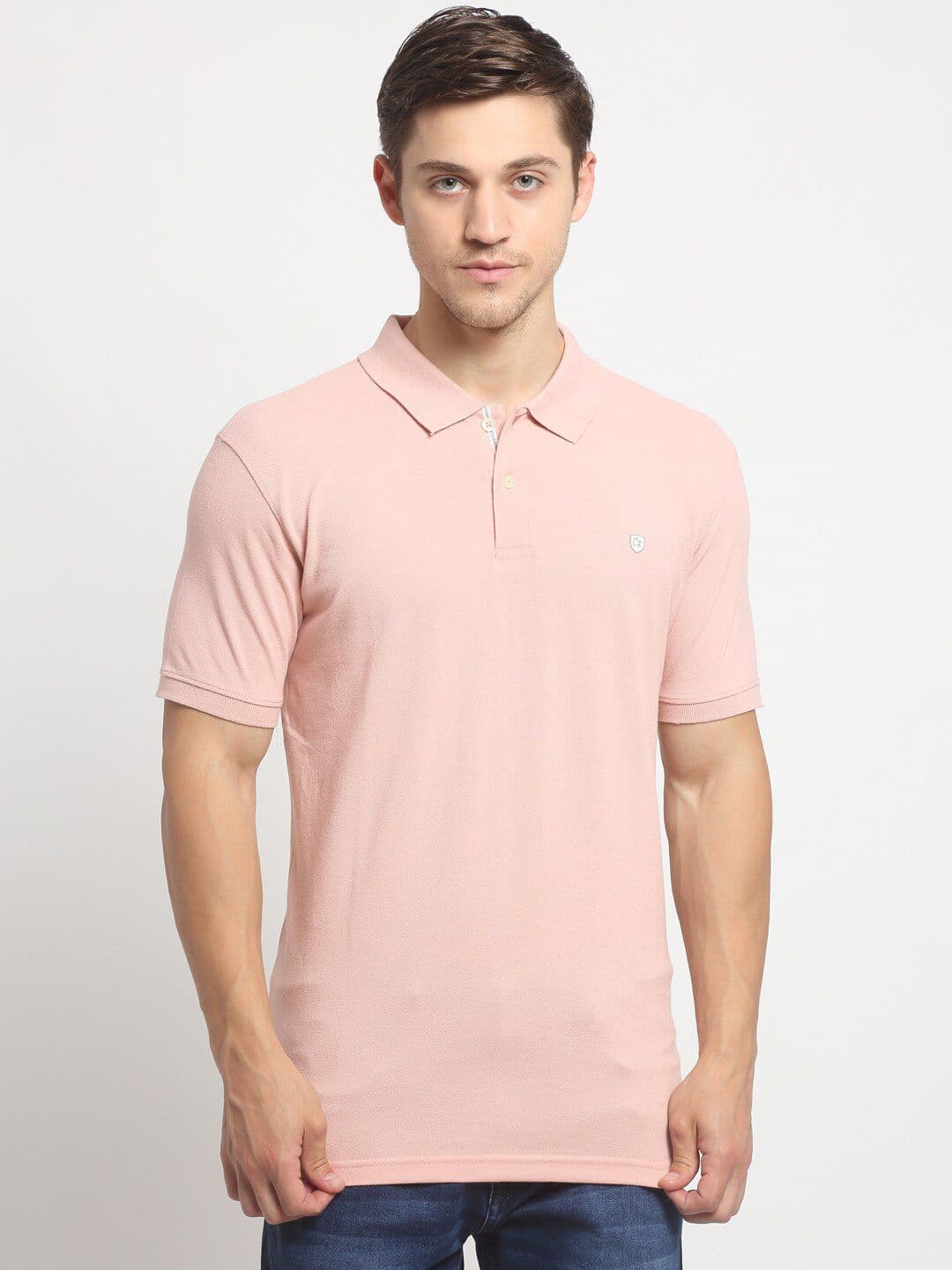 Cantabil Men Pink Polo Collar Slim Fit T-shirt - view 1