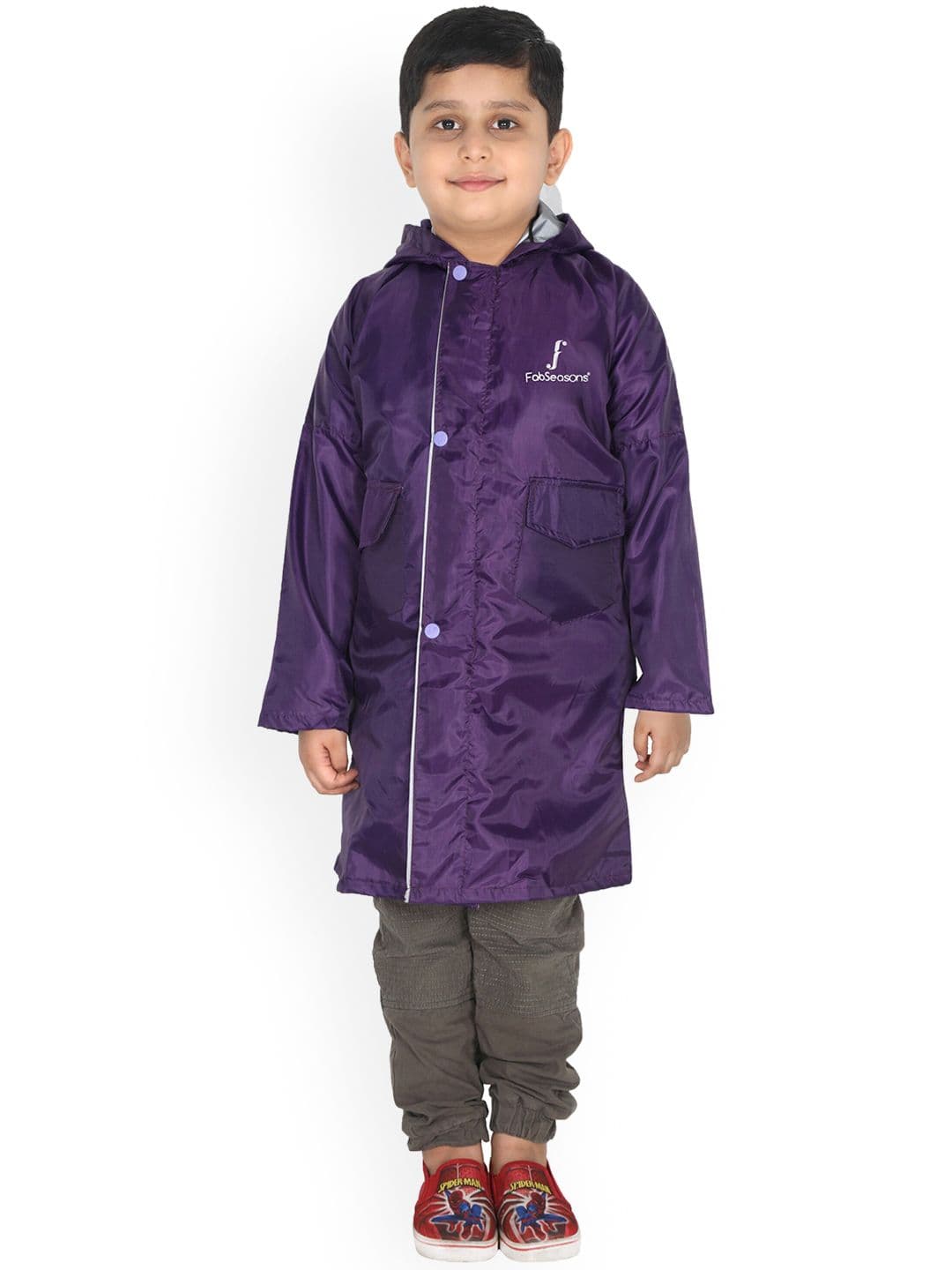 FabSeasons Kids Dark Purple Solid Waterproof Long Rain Jacket - view 1