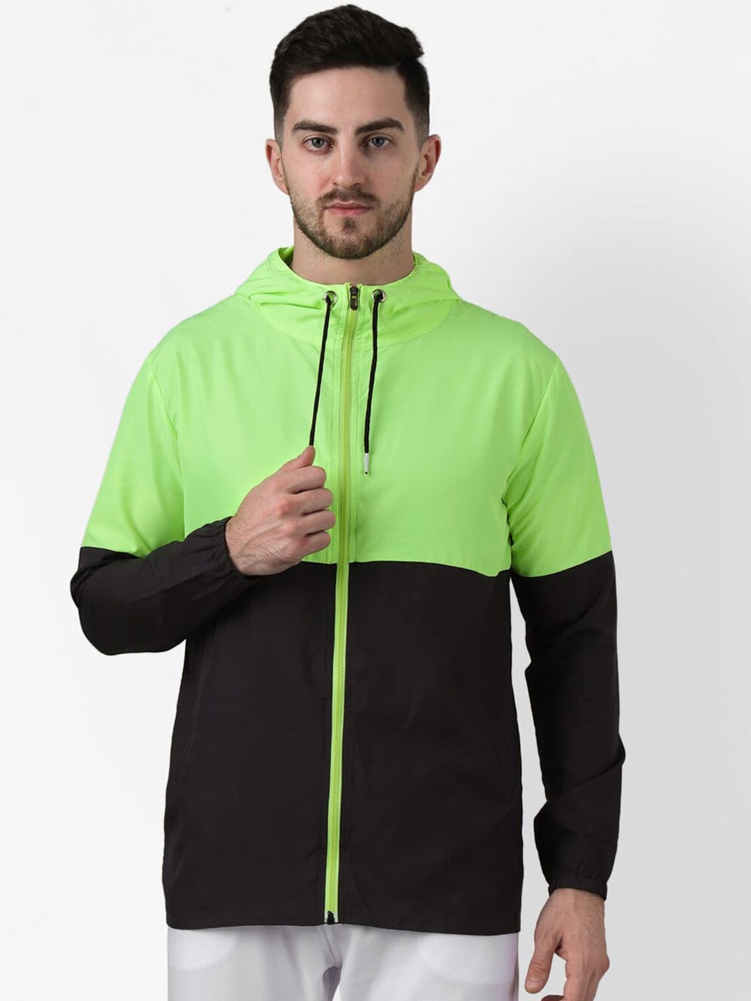 PAUSE SPORT Men Green Colourblocked Windcheater and Water Resistant Crop Sporty Jacket - view 1
