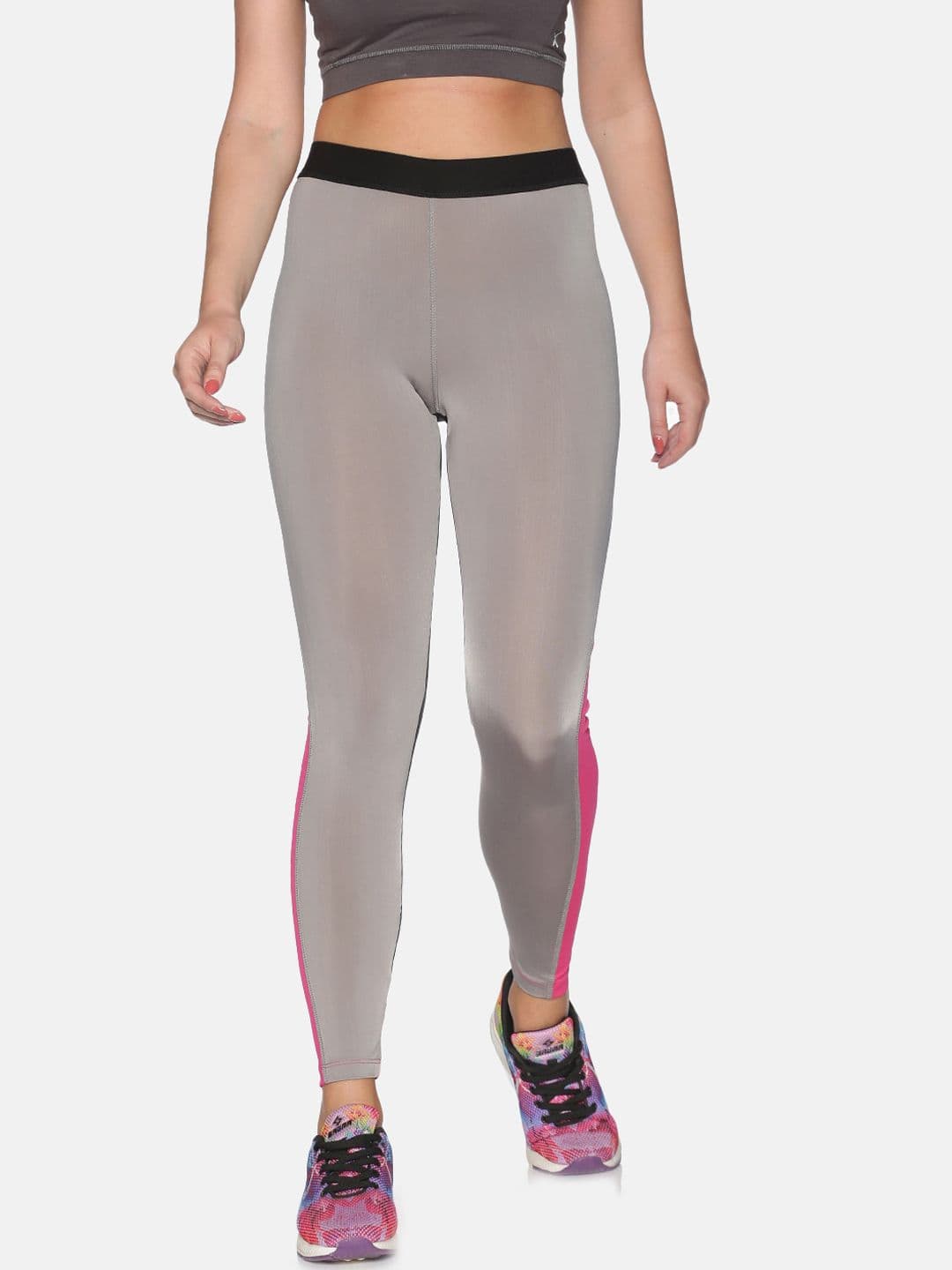 PINACOLADA Women Grey & Black Colourblocked Tights - view 1