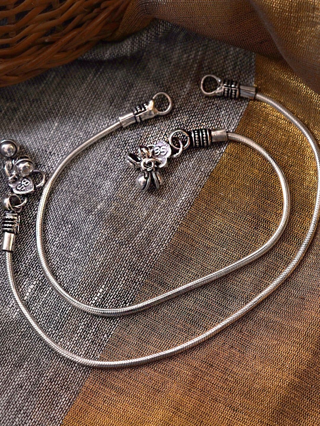 TEEJH Women Set Of 2 Oxidised Silver-Toned Anklets - view 1