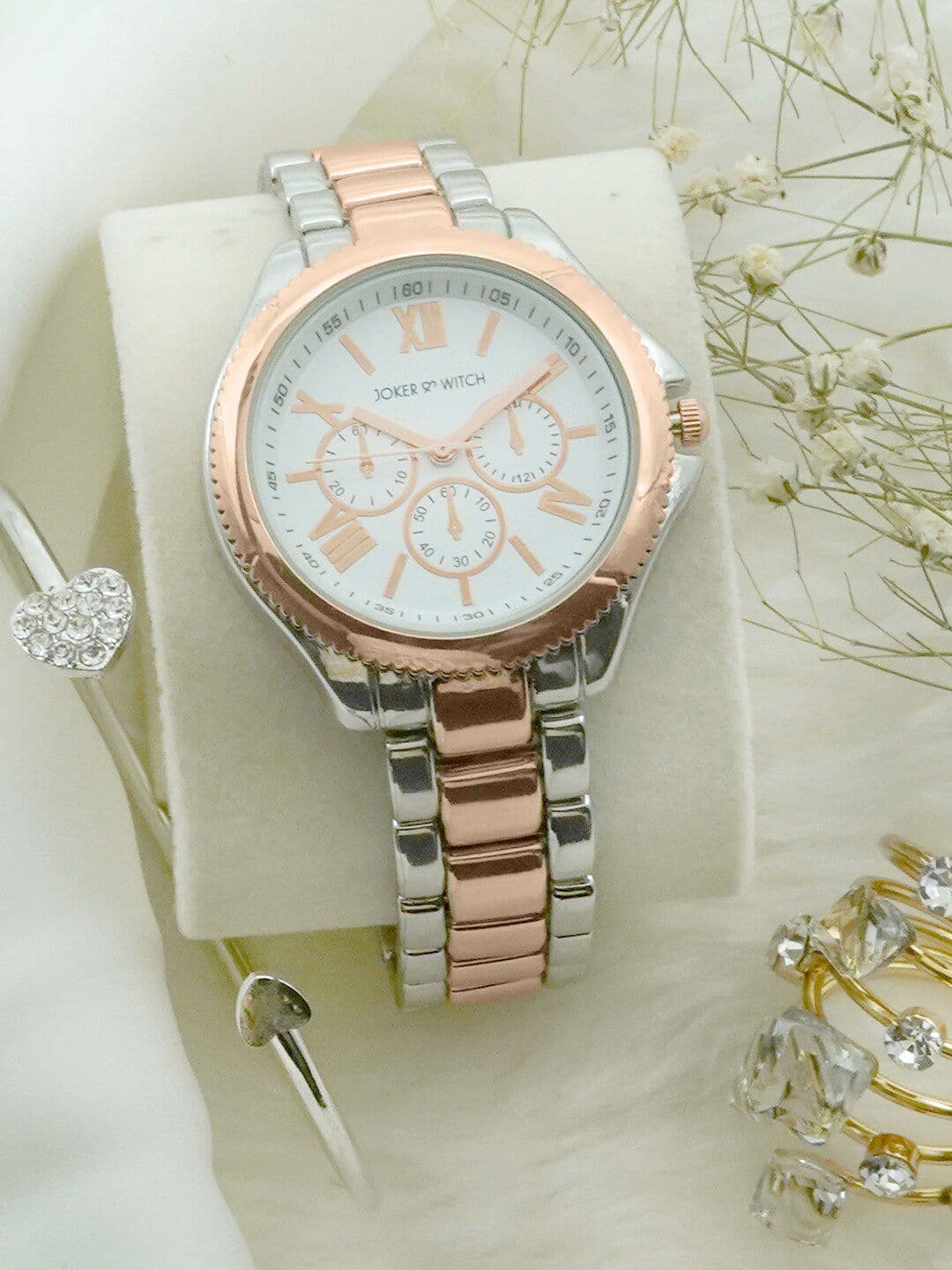 JOKER & WITCH Women White & Rose Gold-Toned Omega Love Triangle Watch Gift Set JWLT206 - view 1