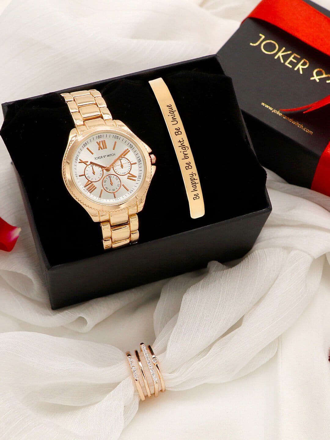 JOKER & WITCH Women Rose Gold-Toned & White Love Triangle Watch Gift Set JWLT21 - view 1