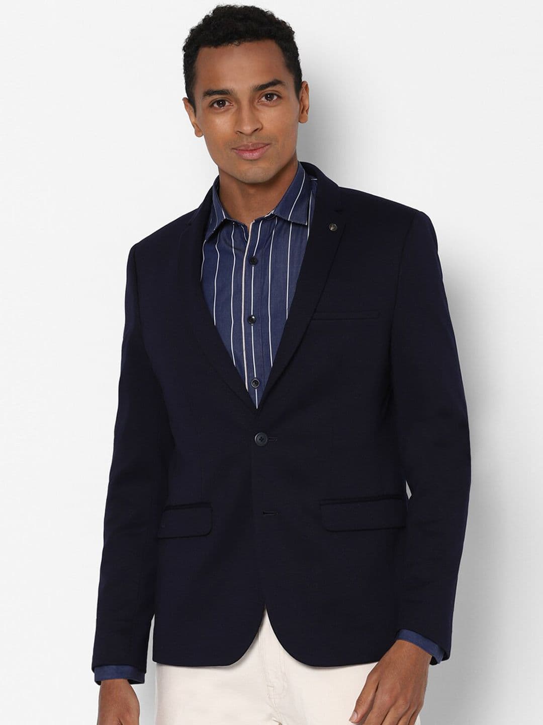 Allen Solly Men Navy Blue Solid Slim-Fit Single-Breasted Formal Blazer - view 1