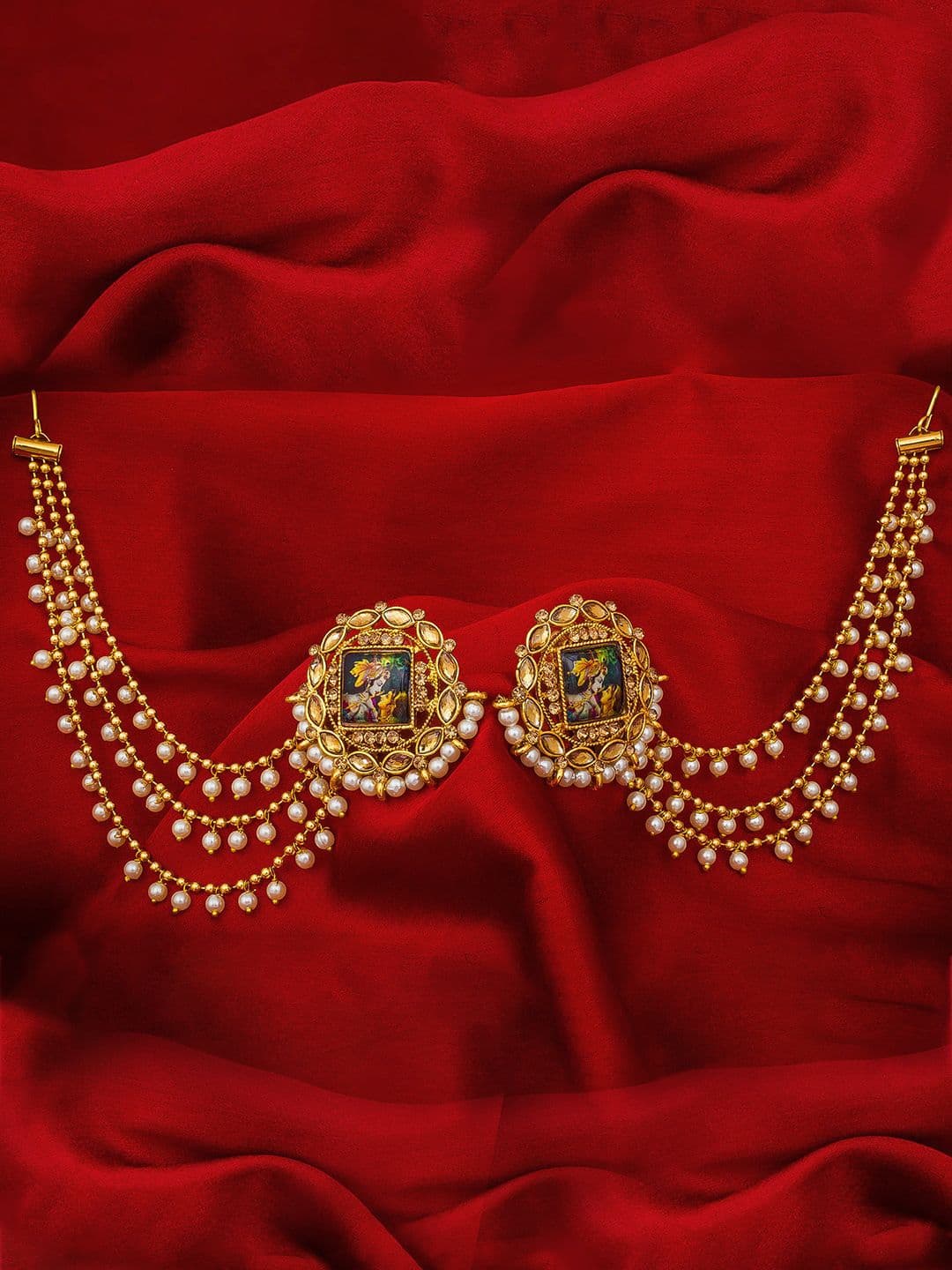 aadita Gold-Plated Circular Studs Earrings With Hair Chained - view 1