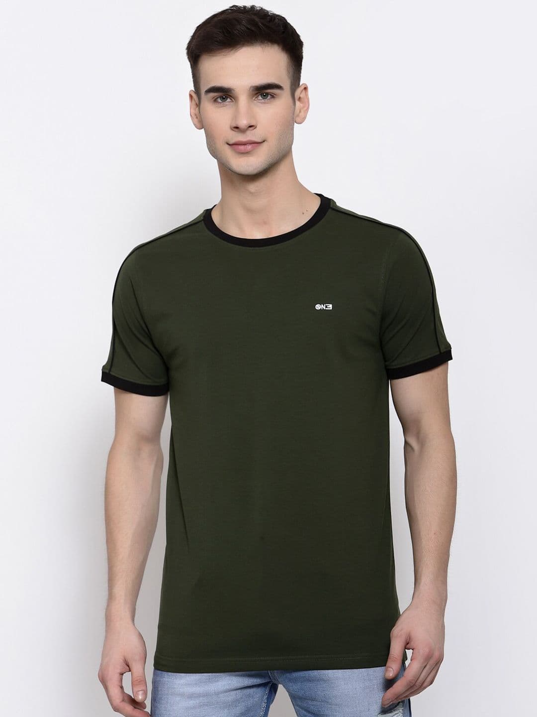 513 Men Olive Green Applique T-shirt - view 1