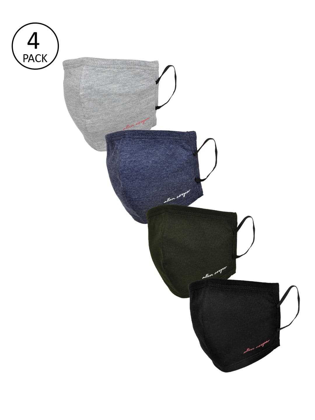 Allen Cooper Unisex Pack Of 4 Solid Reusable 3-Ply Cloth Masks - view 1